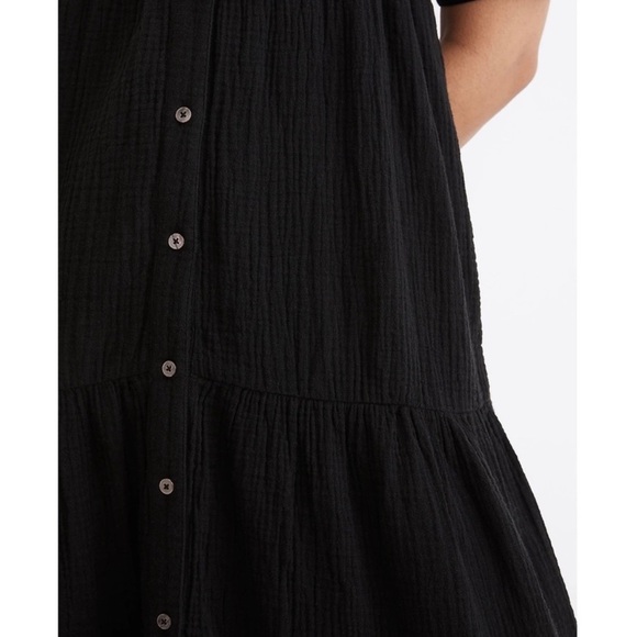 Madewell Dress Lightspun Button-Front Tiered Midi Short Sleeved Black 6 - Picture 3 of 6